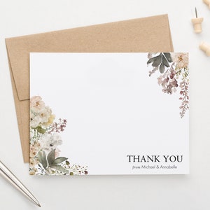 Elegantes tarjetas de agradecimiento de flores silvestres con notas de agradecimiento de vegetación Tarjeta de agradecimiento de boda personalizada para parejas Papelería de agradecimiento PTY001