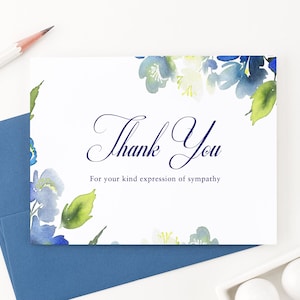 Cartões de agradecimento de simpatia para funeral com folhagens azuis, artigos de papelaria para funeral com folhagens verdes, notas de agradecimento para celebração da vida, elegantes, FTY018