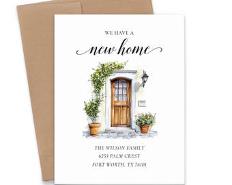 Custom Change of Address Cards With Watercolor Door, FLAT New Address Announcement Card With Envelopes, Moving Announcements Simple, MA023