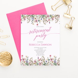 Custom Retirement Party Invitations with Envelopes, Elegant Retirement Invites for Women, Floral Retirement Invitation, Modern Invite RPI033