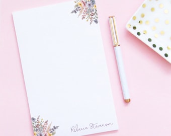 Floral Notepads for Women, Personalized Note Pad with Name, Wildflower Watercolor Floral Stationary Paper, Custom Letter Writing Paper NP333
