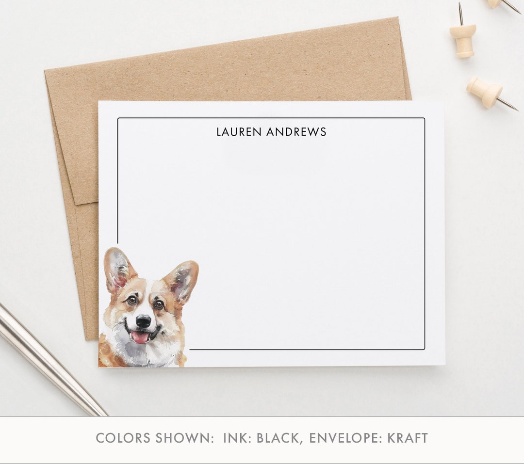 Editable Corgi Notes Corgi Notecards With Envelopes, Choose Your Dog Breed, Flat ...