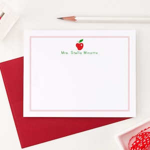 Apple Stationery, Personalized Stationary for Kids, Girls Personalized Stationery, Personalized Gift for Teacher, Apple Thank You Card KS023