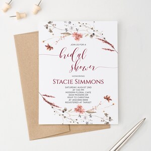 Bridal Shower Invitation Fall, Wildflower Bridal Shower Invite, Classic Bridal Shower Invitation, Custom Bridal Shower Invitations BRSI051