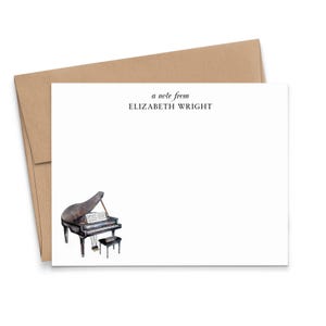 Personalisierte Musik-Briefpapierkarten für Geschenke, flache kundenspezifische Klavierkarte mit Umschlägen, Aquarell stationär mit Namen, Musiker-Geschenke, PS278