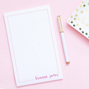 Bloc de notas con borde de lunares y nombre personalizado para niñas, lindo papel para escribir cartas, papel de papelería moderno para niños, nota de agradecimiento para niñas NP213