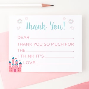 Princess Stationary for Kids Füllen Sie die leeren Dankeskarten zum Geburtstag aus Dankeskarten zum ausfüllen Dankeschön-Karten für Mädchen, Castle Stationery, KS235