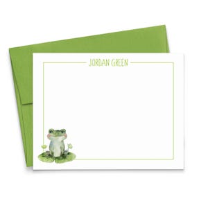 Papelería infantil personalizada para cartas, tarjeta de notas y sobre de rana plana, lindo juego de tarjetas de notas de papelería, tarjeta de notas de animales de acuarela, KS272