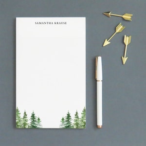 Bloc de notas personalizado para adultos, Bloc de notas de paisaje de árbol de acuarela, papel estacionario personalizado para escribir cartas, Blocs de notas de bosque, NP449