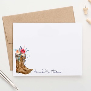 Botas de vaquero florales para botas de mujer Tarjetas de papelería, Tarjetas de agradecimiento occidentales para adultos, Conjunto de papelería de vaquera, Tarjetas de notas occidentales, PS133