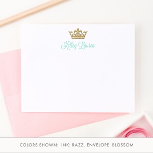 Girls Personalized Crown Stationary, Princess Thank You Cards, Princess Thank You Note Card, Princess Note Card, Girls Stationery Card KS061 image 2