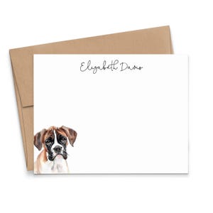 Boxer Stationäre Karten und Umschläge, Wählen Sie Ihre Hunderasse, Flaches Haustier Briefpapier mit Namen, Aquarell Hunde Notizkarte Mit Umschlag, PS237p