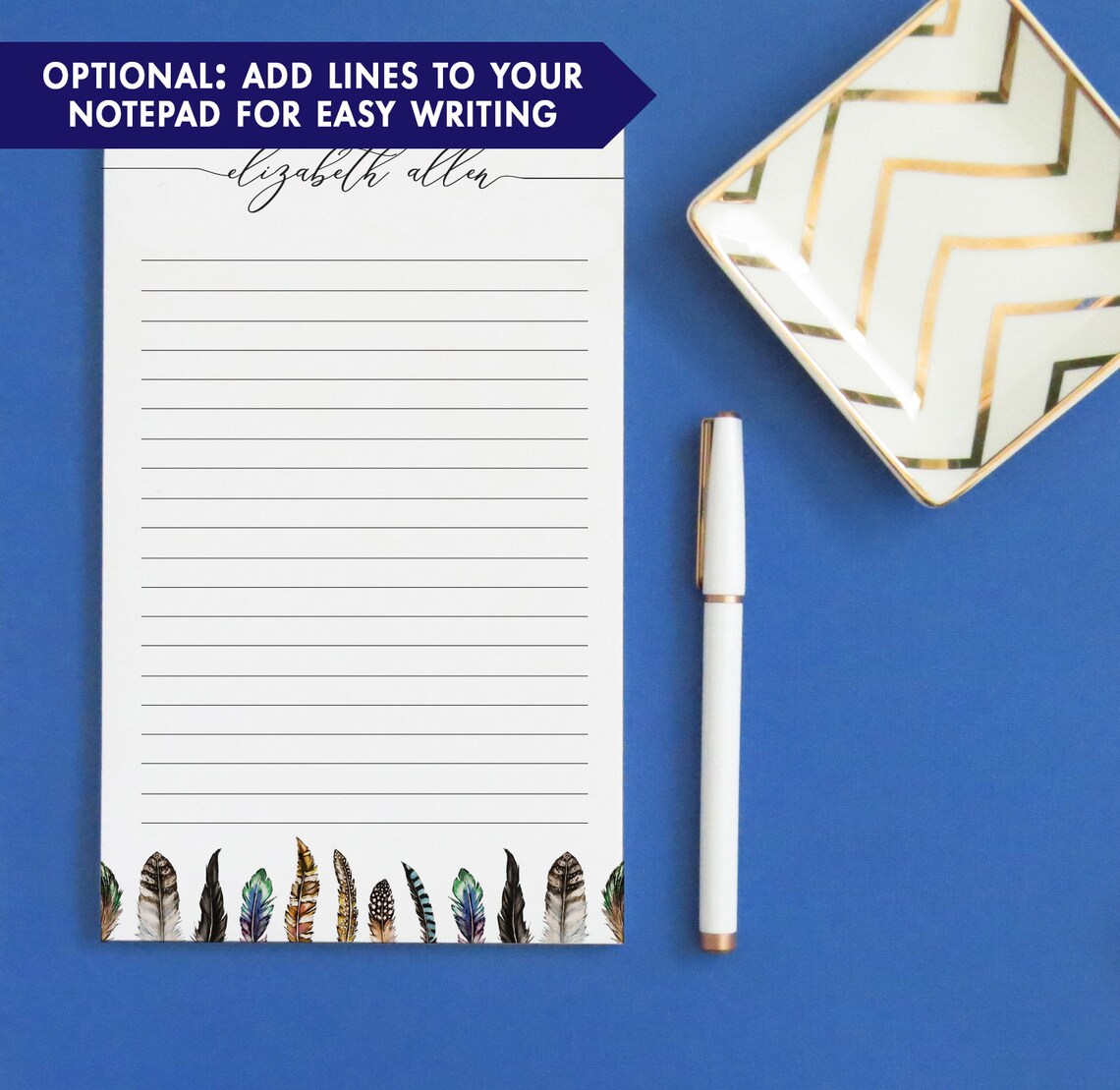 Feather Personalized Notepad Set Elegant Customized | Etsy