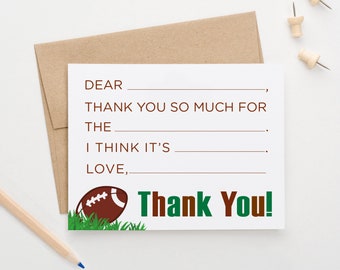 Football Fill in The Blank Thank You Note, Sports Fill In Thank You Stationery for Birthday, Kids Sport Fill in Stationery Set for Boy KS232