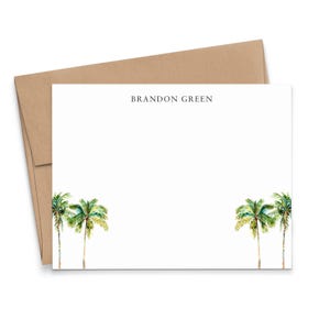Juego de papelería personalizada para escribir cartas, tarjetas planas con palmeras y sobres, tarjetas de notas de playa, juegos de tarjetas de papelería de verano, PS289