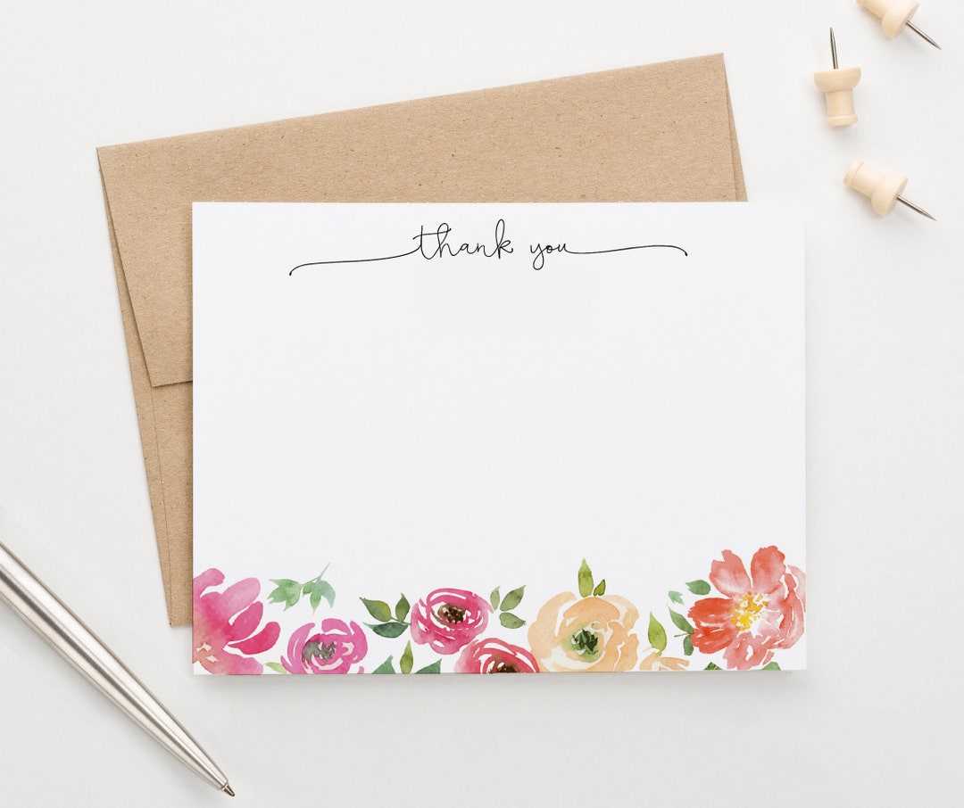 Watercolor Floral Thank You Cards Florals, Elegant Thank You Notes ...