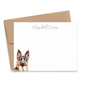 Deutscher Schäferhund Grußkarten Set, Wählen Sie Ihre Hunderasse, Platthunde Briefpapier mit Name, Deutscher Schäferhund Stationäre Karte und Umschlag, PS237u