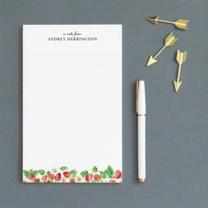 Personalized Note Pads With Name, Cute Strawberry Stationery Paper Set, Watercolor Fruit Stationary With Envelopes, Strawberries, NP417