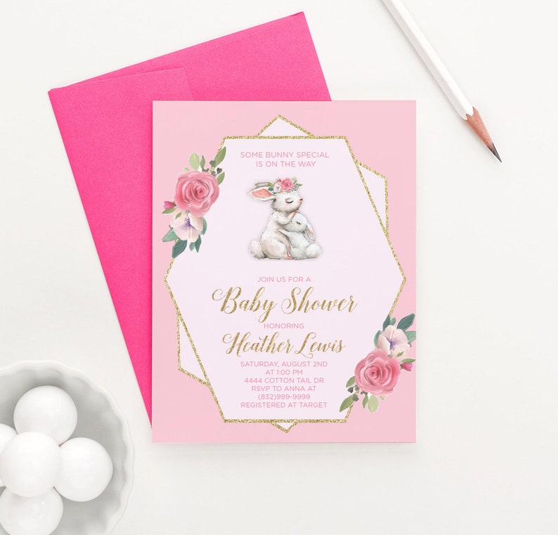 Bunny Baby Shower Invitation Bunny Baby Shower Invites Girl Etsy Bunny Baby Shower Invitation Bunny Baby Shower Invites Girl Etsy