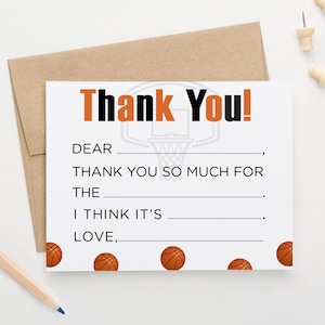 Papelería de baloncesto para niños Complete las tarjetas de agradecimiento en blanco, complete las tarjetas de agradecimiento para niños Tarjeta de agradecimiento guiada por deportes para niñas, lindo, KS226
