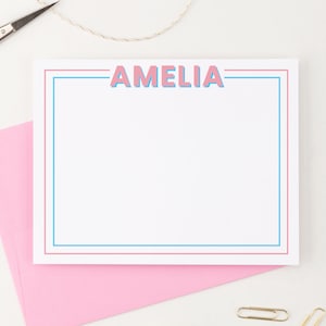 Juegos de papelería personalizados para escribir cartas, tarjetas planas con sobres, papelería personalizada para niños, tarjeta divertida con borde KS249