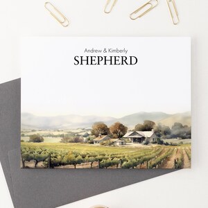 Hochzeit Personalisierte Briefpapier mit Umschlägen, Klappkarten mit Namen, Aquarell Weinberg Landschaft, Briefpapier für Paare WS054