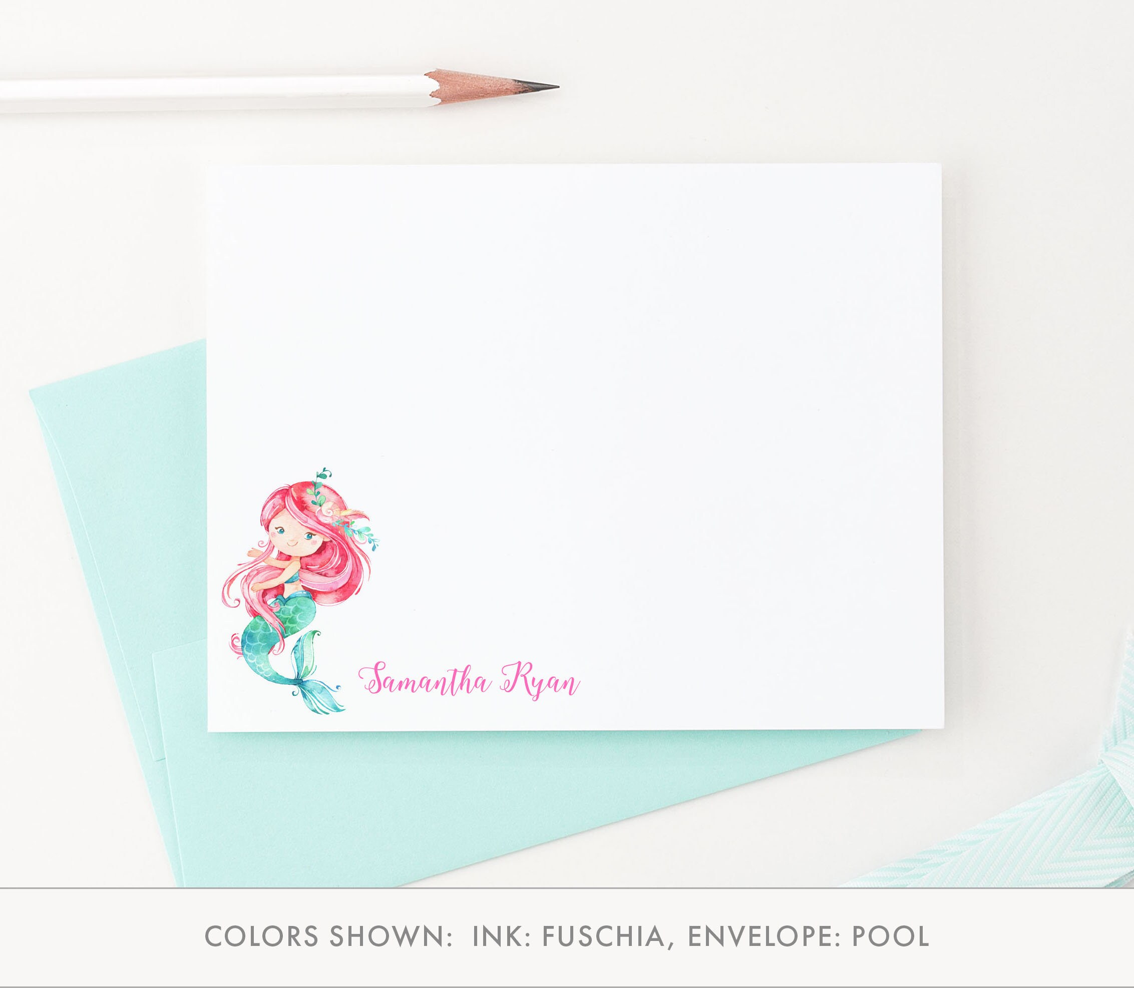 Mermaid Notes Mermaid Note Cards for Kids Stationery Notes, Custom Mermaid Thank You ...