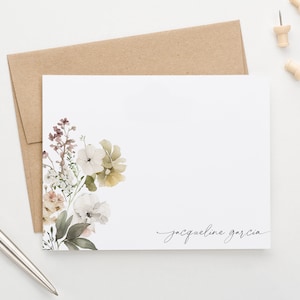Papeterie élégante personnalisée pour femme, cartes de correspondance florales classiques avec enveloppes, cartes de correspondance avec impression aquarelle PS212