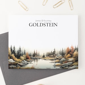 Papeterie de mariage personnalisée avec enveloppes, cartes de correspondance pliées avec noms, papeterie aquarelle des bois, cartes de correspondance pour couples WS047