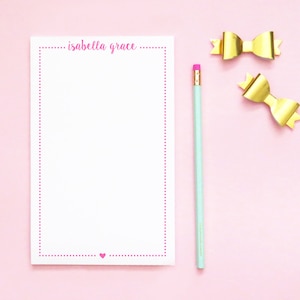 Blocchi note personalizzati per bambini, cancelleria a righe per ragazze, cancelleria personalizzata, bordo a pois e biglietti di ringraziamento personalizzati a forma di cuore, NP193