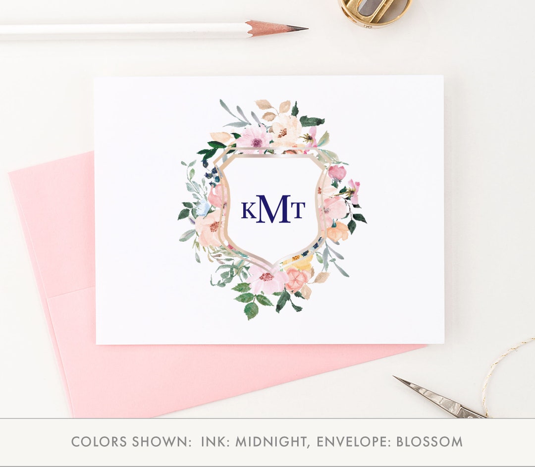 Floral Monogram Stationery Personalized Note Cards for Women ...