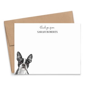 Tarjetas de agradecimiento con sobres para Boston Terrier, elige la raza de tu perro, tarjetas de agradecimiento con acuarela plana con perros, notas de agradecimiento, PTY010o