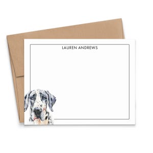 Personalisierte Hundekarte mit Umschlägen, wählen Sie Ihre Hunderasse, flacher Hund stationär mit Rand, Deutsche Dogge-Geschenke für Haustiereltern, PS236v