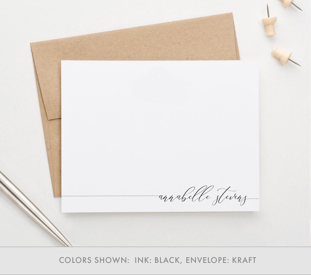 Personalized Typography Note Card Set, Script Stationery Cards for ...