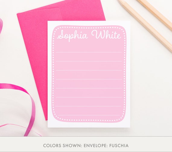 Personalized Girls Pink and White Stationary Set, Simple Girl