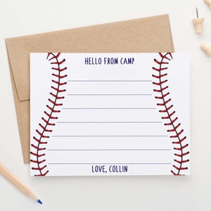 Personalisierte Kinder Baseball Sommer Camp Hinweiskarten für Jungen Baseball Camp Stationär, Hallo vom Camp Briefpapier Set, Sport Camp Notizen KS207