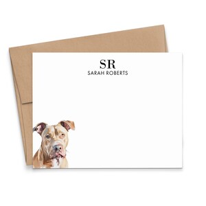 Carta da lettere monogrammata con cani, scegli la razza del tuo cane, biglietti di auguri piatti con pitbull e buste, biglietti di cancelleria con animali, 2 iniziali, MS092k