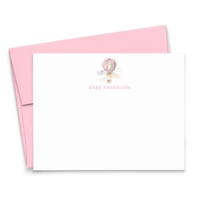 Cancelleria personalizzata per neonata con buste, biglietti di auguri piatti per la cameretta dei bambini con mongolfiera, biglietti di ringraziamento per baby shower, KS267