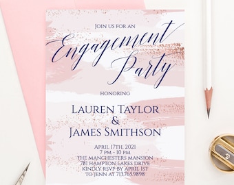 Water Color Engagement Party Invitations Download, Pink Engagement Invitation Navy, Simple Engagement Invitations, Engagement Invites, EI016