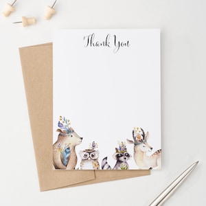 Woodlands Baby Shower Thank You Cards, Forest Animals Thank You Card, Woodland Animals Thank You Notes, Kids Thank You Note, Modern, TY080