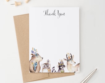 Woodlands Baby Shower Thank You Cards, Forest Animals Thank You Card, Woodland Animals Thank You Notes, Kids Thank You Note, Modern, TY080