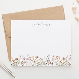 Personalisierte Grußkarten für Frauen Briefpapier Set, Wildblumen Grußkarten Personalisiertes benutzerdefiniertes Briefpapier mit Umschlag, klassisches Blumen PS204