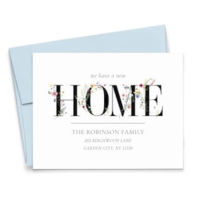 Tarjeta de mudanza con acuarela y flores, tarjetas florales personalizadas planas con sobres para cambio de domicilio, anuncios de nueva casa, MA025