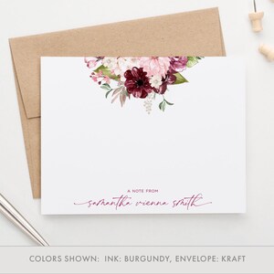 Personalisierte Herbst Floral Gefaltete Notizkarten für Frauen, Herbst Dankeskarten für Den Herbst, Eine Notiz aus benutzerdefiniertem Briefpapier Set, Modern, Pink PS167