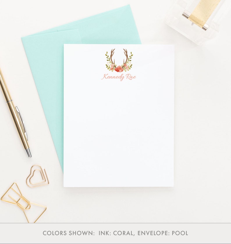 Stationary Personalized PS050 Stationery for women Personalized Stationery Boho Stationery Antler Stationery Rustic Stationery