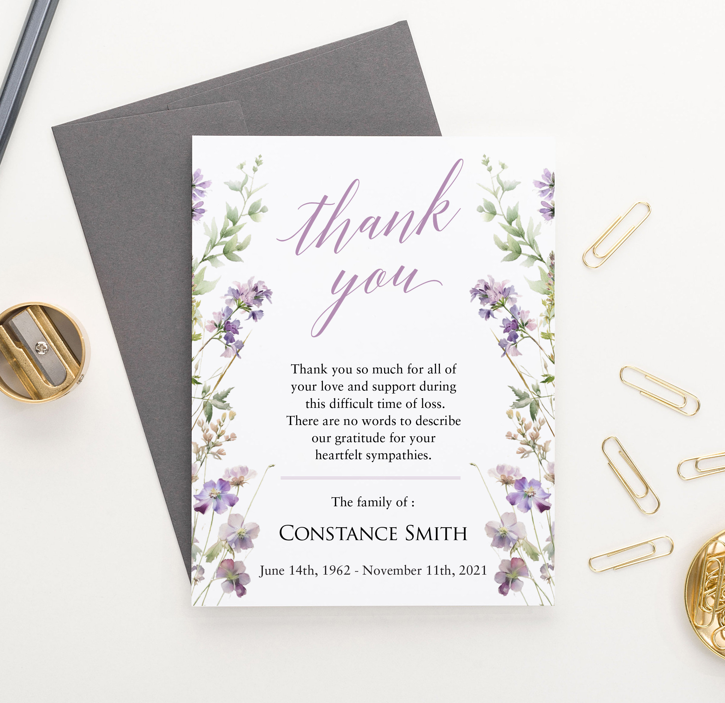 Elegant Personalized Sympathy Thank You Cards With Envelopes