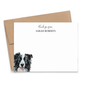 Tarjeta de agradecimiento personalizada con diseño de Border Collie. Elige la raza de tu perro. Tarjetas de agradecimiento planas con perros. Juego de tarjetas de notas personalizadas con animales. PTY010n