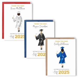 Tarjetas de agradecimiento de graduación personalizadas con sobres, tarjeta de graduación plegada con pergamino, tarjetas de agradecimiento para graduados de la generación 2025, CUSS002
