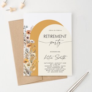 Inviti alla festa di pensionamento, Carte di pensionamento personalizzate, Invito al pensionamento autunnale con archi, Inviti al pensionamento di fiori selvatici RPI029