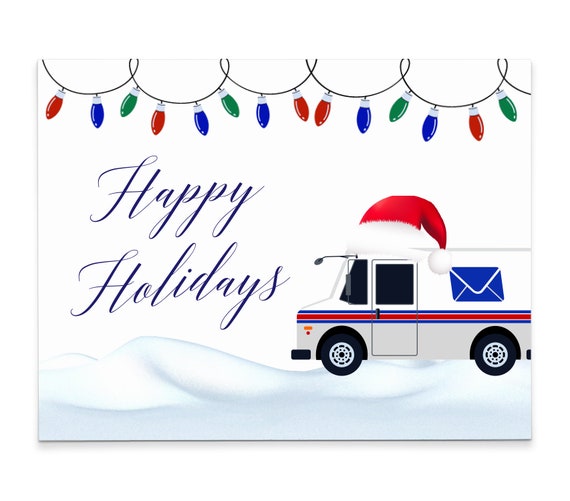 Cute Mailman Thank You Cards, Holiday Postal Thank You Cards, Letter Carrier Thank You Cards, Holiday Postcard, Custom Holiday Card, HGC012